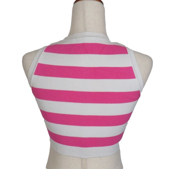Zara Pink And White Striped Lightweight Knit Cropped Tank Top Size Small - Picture 7 of 7